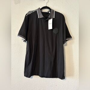NWT Kenneth Cole Black Polo Shirt Classic Design XL Cotton Logo Classic